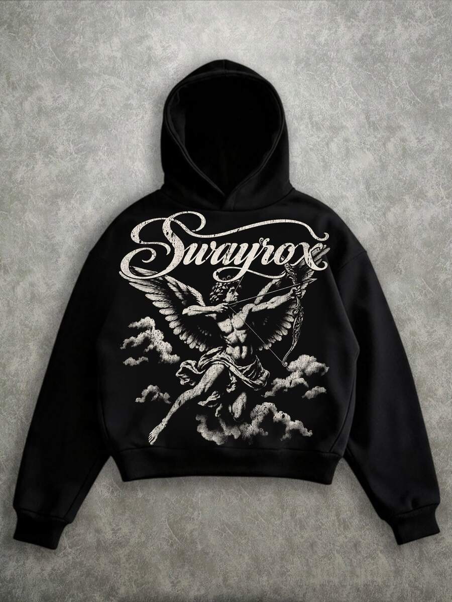 Manfinity ZONE917 American Vintage Angel Print Hoodie, American Street ...