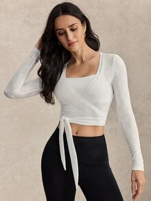 Activina Women's Solid Color Casual Versatile Daily Wear Cropped Sports T-Shirt - White - View 3