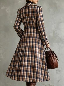 LUMIGAL Women's Wool Blend Long Coat With Large Lapel, Cinched Waist And Metal Button Decoration, Elegant Commuter Streetwear For Spring And Autumn - Multicolor - View 2