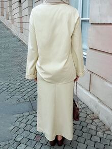 Solavon Women's Solid Color Long Sleeve Top And Skirt Casual 2 Pieces Set - Yellow - View 7