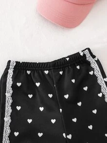 SHEIN 女嬰可愛波點愛心衛衣與鬆緊腰長褲秋季套裝 - 黑色 - 查看 5