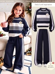 SHEIN Casuvi Kids 青少年女孩連帽衫與運動衫套裝 - 彩色 - 查看 3