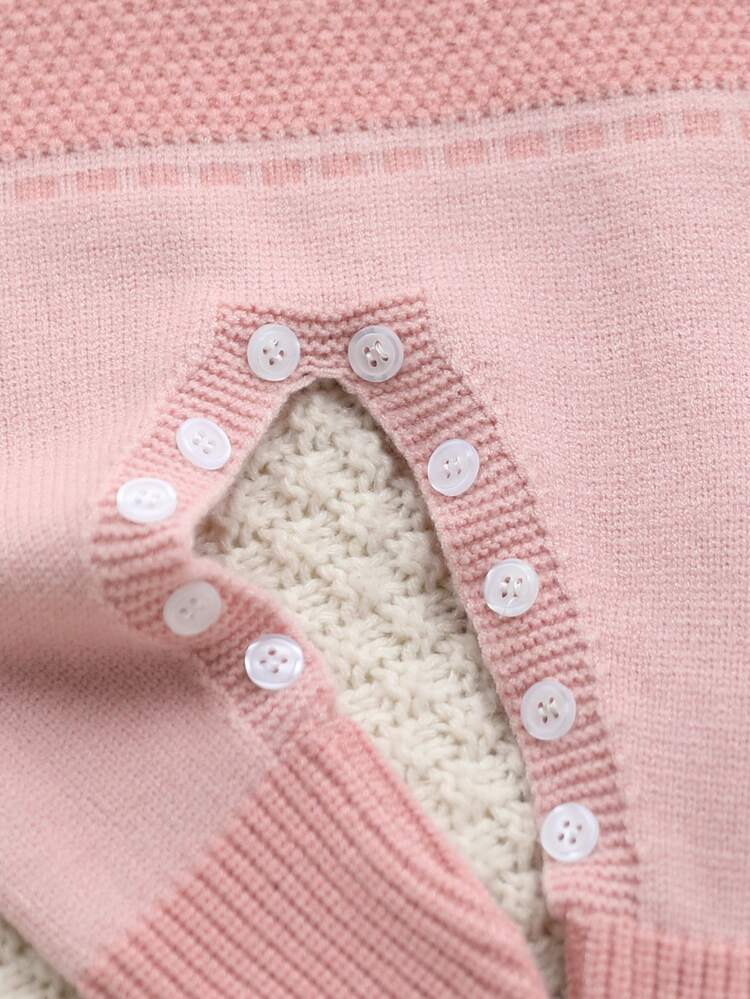 SHEIN Baby Girls Sweater Onesies, Infant Baby Pullover Round Neck Knitted Long Sleeve Sweater Romper With Socks And Footies, Comfortable For Autumn/Winter, - Dusty Pink - View 5