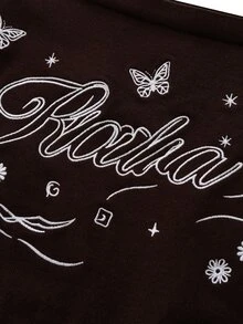 Autumina Women's Asymmetrical Shoulder Letter Print Casual Daily Wear Sweater - Brown - View 4