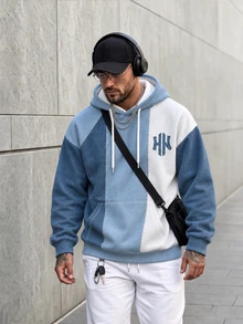 Daypath Áo hoodie nam size lớn phối màu xanh trắng họa tiết chữ HK - Nhiều màu - Xem 3