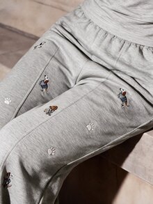 Anewsta Women's New Autumn/Winter Casual Professional Commute Daily Versatile Puppy Embroidery High Waist Draped Straight Leg Sweatpants - Light Grey - View 2