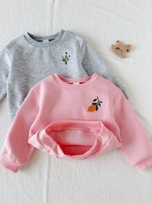 Loomiva 2件裝女嬰刺繡花卉與檸檬圖案軟針織圓領長袖套頭衛衣，適合秋冬 - 淺粉色 - 查看 8