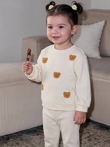 Maija Kids Maija Kids Baby Girl Cartoon Pattern Long Sleeve Sweatshirt And Pants Casual Daily Outfit Set - Apricot - View 1