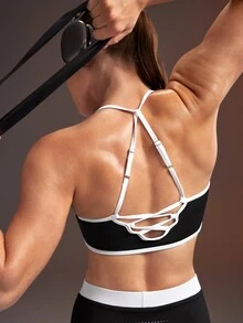 Powerista Women's Black And White Spaghetti Strap Sports Bra - Black - View 3