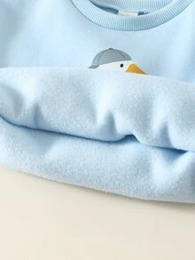 SHEIN 中性嬰兒男童幼兒秋冬休閒可愛鴨子圖案藍色針織上衣，冬季上衣/衛衣，聖誕 - 藍色 - 查看 5