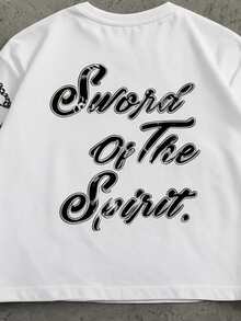 Swayrox Men's Letter & Angel Graphic Casual Daily Long Sleeve T-Shirt - White - View 4