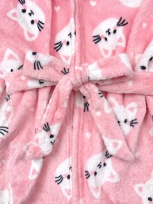 SHEIN Baby Girl Casual Comfortable Everyday Versatile Cute Cat Pattern Fluffy Pink Loungewear - Pink - View 5