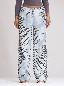 MUSERA Denim Zebra Print Lace Up Jeans Autumn Fall Winter Halloween Date Night Going Out Sexy - Baby Blue - View 2