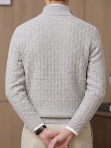 Formmaro 男士純色休閒百搭日常穿著長袖針織衫 - 淺灰色 - 查看 2