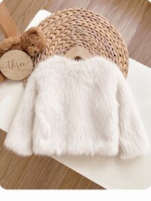 SHEIN جاكيت/معطف فتاة صغيرة خريف/شتاء لطيف متعدد الاستخدامات فروي بلون المشمش - بيج - مشاهدة 5