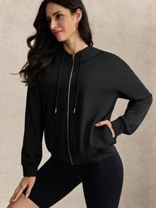 Activina Women's Black Long Sleeve Sports Jacket Polyester Training Jacket For Gym Pilates Yoga Running Workout Outdoor - Black - View 4