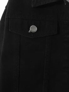 Girls' Black Denim Jacket, All-Match Washed Short Jacket, Classic Lapel Single-Breasted, Soft Cotton Fabric, Versatile For Holiday, Daily Wear, School, Commuting, Party, Autumn/Winter - Black - View 4