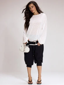 MUSERA ESSENTIALS Burnout Oversized Long Sleeve Crewneck Tshirt Cute Autumn Winter Fall Daily Christmas Essentials - White - View 3