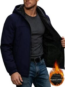 Manfinity Homme 男士保暖內裡休閒百搭日常穿著連帽夾克 - 寶藍色 - 查看 2