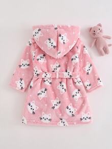 SHEIN Baby Girl Casual Comfortable Everyday Versatile Cute Cat Pattern Fluffy Pink Loungewear - Pink - View 2