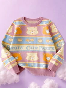 Maija Kids SHEIN X Care Bears Maija Kids 青少年女孩字母卡通印花休閒日常長袖針織衫 - 橘色 - 查看 5