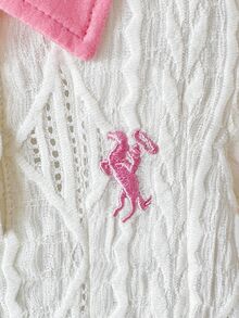 SHEIN 幼兒女嬰可愛甜美優雅白色粉色針織短袖 Polo 領前開扣公主芭蕾舞女孩夏季派對洋裝 - 淺粉色 - 查看 4