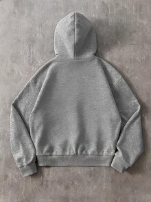 Lonveris Standard Size Grey Floral Short Loose Drop Shoulder Hoodie - Light Grey - View 4