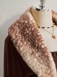SHEIN ICON Plus Size Vintage Y2K Deer Pattern Brown Long Sleeve Fuzzy Patchwork Vest Christmas Winter - Brown - View 10