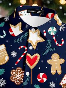 Manfinity Homme Men's Christmas Long Sleeve Shirt, Suitable For Couple Gathering, Boyfriend Gift - Blue - View 4