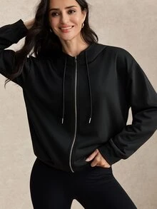 Activina Women's Black Long Sleeve Sports Jacket Polyester Training Jacket For Gym Pilates Yoga Running Workout Outdoor - Black - View 3