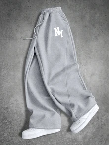 GENIUS ODE Men's Letter Pattern Casual Daily Wear Sweatpants - Grey - View 1