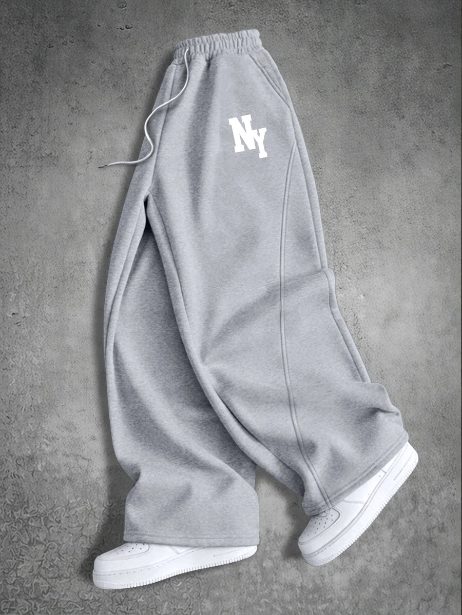 GENIUS ODE Men's Letter Pattern Casual Daily Wear Sweatpants - Grey - View 1