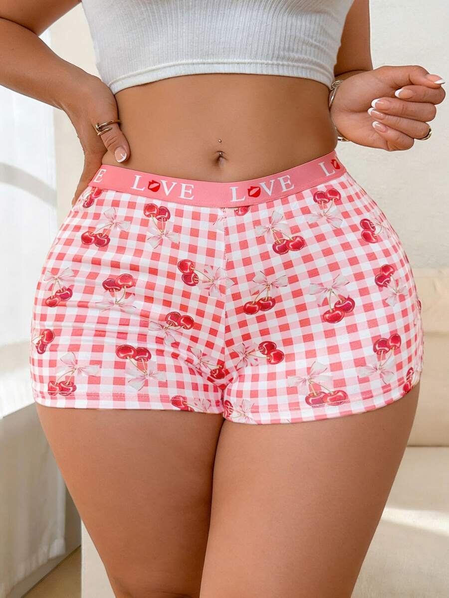 PetitDoll Plus Size Women's 1pc Cherry Bow Sweet Plaid Series Boyshorts - Pink - View 1