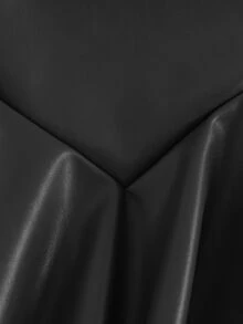 SHEIN 女童純黑色PU皮革喇叭迷你裙 鬆緊腰褶皺A字裙 - 黑色 - 查看 4