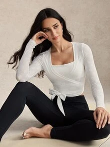 Activina Women's Solid Color Casual Versatile Daily Wear Cropped Sports T-Shirt - White - View 6