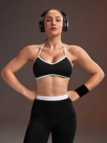 Powerista Women's Black And White Spaghetti Strap Sports Bra - Black - View 5