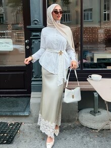 Solavon بلوزة قميص بأسلوب فرنسي جديد مزينة بالدانتيل المطرز بحافة غير متماثلة متعددة الاستخدامات لمهرجان الموسيقى - أبيض - مشاهدة 4