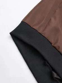 Manfinity Homme 男士字母刺繡拉鍊領休閒棒球夾克 - 棕色 - 查看 5