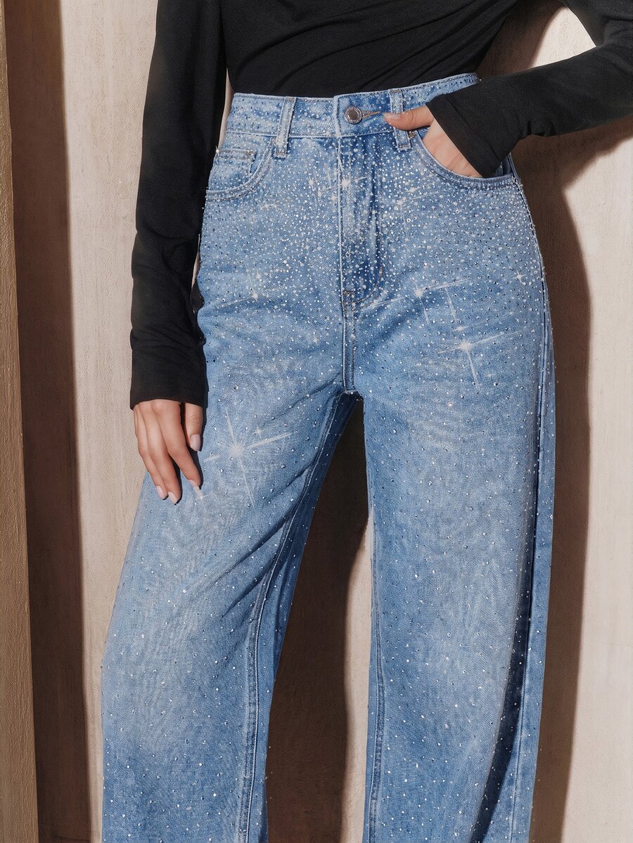 Anewsta Blue Flare Leg Pants, Suitable For Fall/Winter, Christmas, New Year, Elegant, Luxury, Chic, Casual - Blue - View 1
