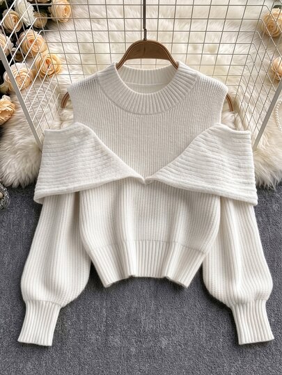 GlowEve CURVE Plus Size Women Solid Color Round Neck Casual Daily Long Sleeve Sweater