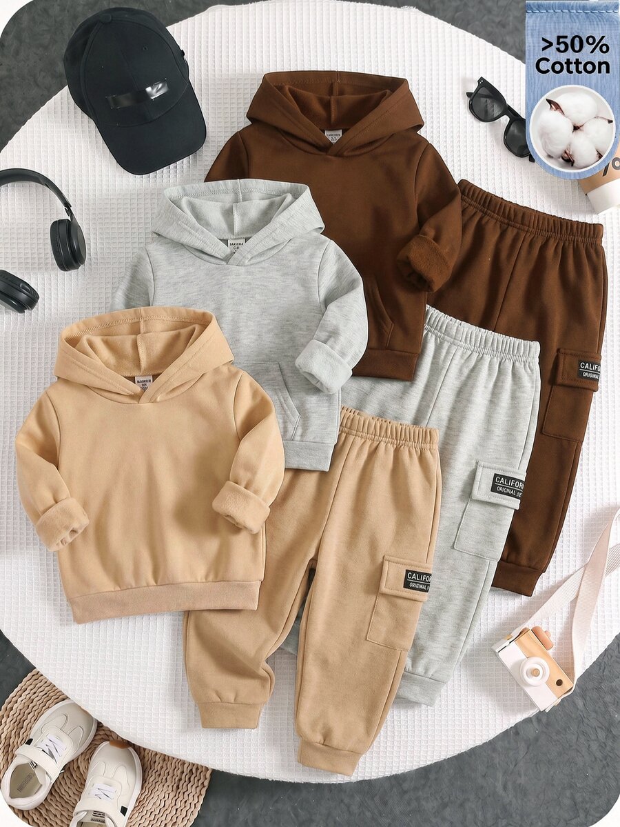 SHEIN 3pcs/Set Baby Boy Autumn/Winter Casual Cute Versatile Knit Solid Color Long Pants, All-Match Sweatpants Joggers For Kids - Multicolor - View 1
