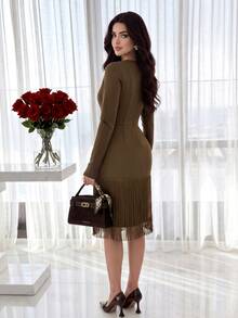Feyla Women's Solid Color Tassel Design Casual Party Summer Mid-Length Dress - Brown - View 2