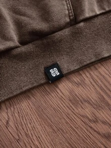 SWAVVY 男士休閒寬鬆版型拉鍊連帽衛衣，純色設計，春秋冬季適用，標準尺寸，Y2K風格，保暖內裡 - 棕色 - 查看 4