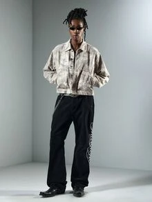 ROMWE MEN 男士單排扣休閒日常牛仔夾克 - 米色 - 查看 5