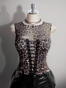 SHEIN ICON Plus Size Retro Y2K Sexy Mesh Patchwork Tank Top - Multicolor - View 3