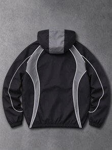 GENIUS ODE Men's Letter Pattern Zip-Up Hooded Jacket - Black - View 3