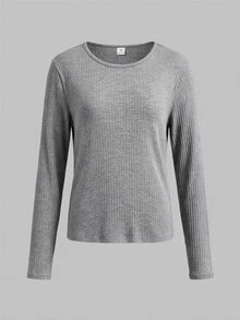 SHEIN Girlism Teen Girl Knit Solid Color Round Neck Ruched Long Sleeve T-Shirt 3pcs/Set - Multicolor - View 7