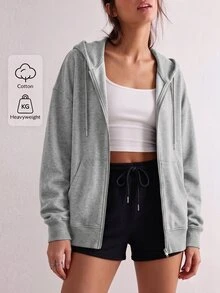 YARNWELL 女款休閒寬鬆運動休閒純色運動衫 健身房運動穿搭 黑色/白色 秋冬工裝風 - 灰色 - 查看 8