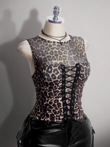 SHEIN ICON Plus Size Retro Y2K Sexy Mesh Patchwork Tank Top - Multicolor - View 4