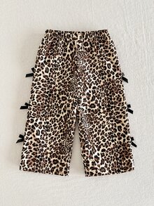 Cozy Pixies Baby Girl Woven Leopard Print Bow Long Pants, Suitable For Autumn/Winter - Multicolor - View 5
